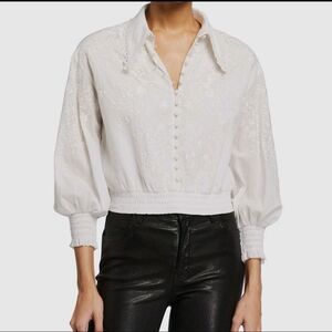 Alice + Olivia Women's White Onella Embroidered Button-Down Blouse Top $ 375 L